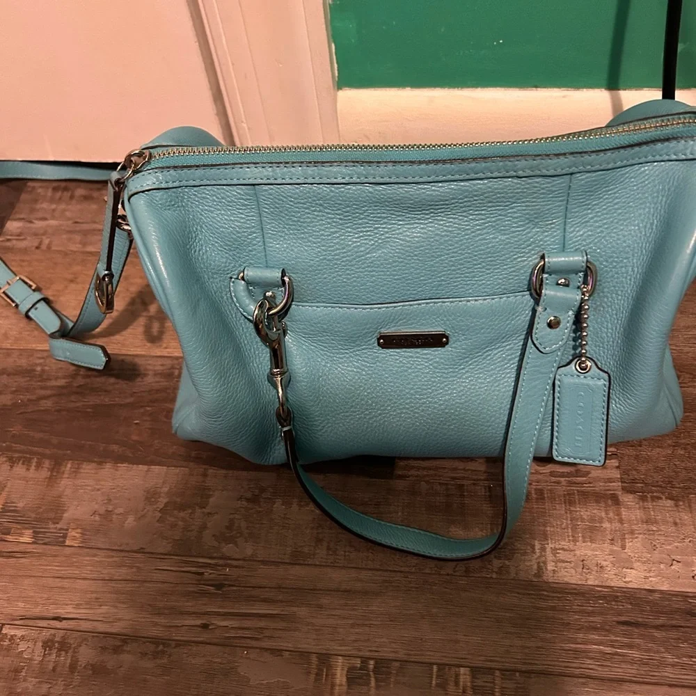 Coach Teal Leather Shoulder Bag - Picture 3 of 8